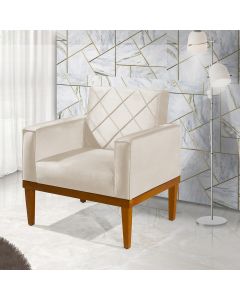 Poltrona Decorativa Duda com Base de Madeira Suede Bege 