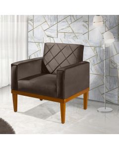 Poltrona Decorativa Duda com Base de Madeira Suede Marrom