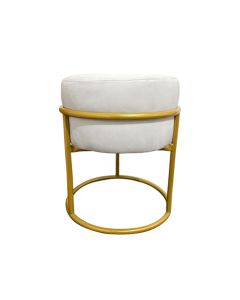 Puff Decorativo Redondo Iron Base Ferro Dourado Estofado Veludo Off White